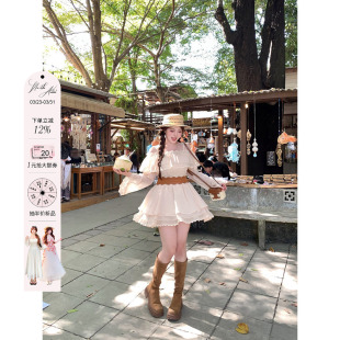 安妮不火 收腰少女连衣裙 宫廷感刺绣花边一字领雪纺裙女微胖大码