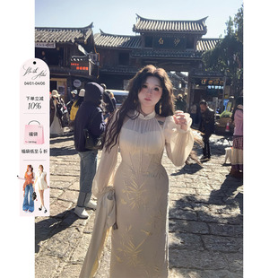 安妮不火 提花挂脖旗袍裙女2025早春新款 微胖大码 国风裙子 新中式