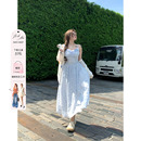 安妮不火 温柔连衣裙 甜美海边度假风木耳边碎花吊带裙女微胖大码