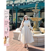 安妮不火 毛呢千金大摆裙 气质收腰蕾丝斗篷呢子连衣裙女微胖大码