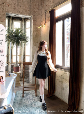 安妮不火 臻版4.0TR面料假两件宫廷小黑裙女微胖大码学院风收腰裙