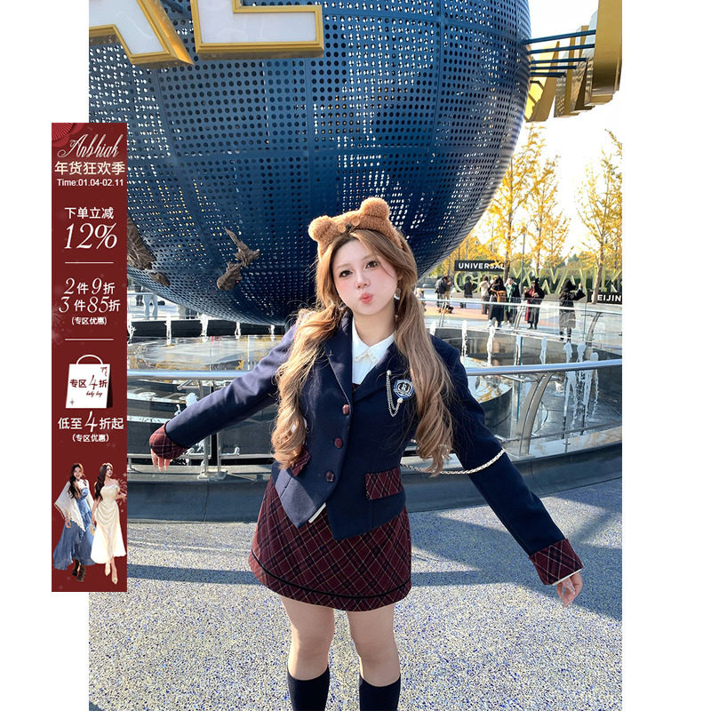 安妮不火英伦学院风夹棉呢料西装套组女微胖大码收腰显瘦四件套装,女装/女士精品,时尚套装,淘宝优惠券,粉丝福利购,淘宝优惠卷