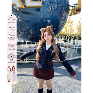 收腰显瘦四件套装 安妮不火英伦学院风夹棉呢料西装 套组女微胖大码