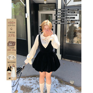 显瘦气质花苞裙 微胖大码 安妮不火 甜美丝绒连衣裙女2025秋冬新款