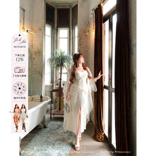 安妮不火定制提花缎轻奢宫廷风鱼尾礼服女微胖大码重工连衣裙套装