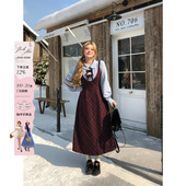 长袖 微胖大码 收腰裙子 格纹假两件连衣裙女2025秋冬新款 安妮不火