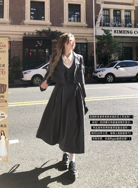 安妮不火 复古学院风西装两件套女2025秋季新款微胖大码气质套装