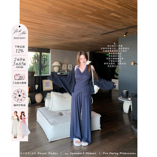 显瘦休闲套装 安妮不火 慵懒感不对称挂脖吊带踏春三件套微胖大码