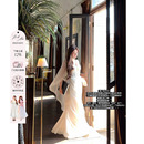 安妮不火银戒吻痕气质鱼骨雪纺女神拖尾裙女新款 半透视裙 微胖大码