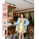 安妮不火盛夏葵野清新甜美绣花吊带短裙女夏季 微胖大码 度假风衬衫