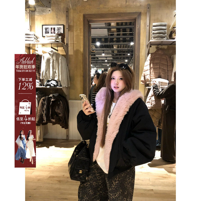 安妮不火 甜酷感毛绒拼接防风连帽棉服女微胖大码小暖炉棉衣外套,女装/女士精品,棉衣/棉服,淘宝优惠券,粉丝福利购,淘宝优惠卷