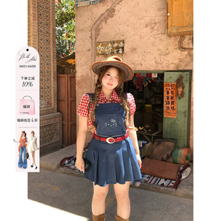 安妮不火 可爱收腰裙 古城爱丽丝一衣多穿kt刺绣背带裙女微胖大码