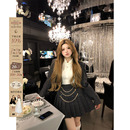 百褶裙套组 细闪千鸟格西装 安妮不火星夜笔记小香风套装 女微胖大码