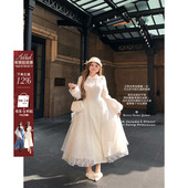 安妮不火 娃娃领欧根纱拼接绞花毛织裙女微胖大码 收腰重工连衣裙