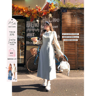 安妮不火甜美风呢料千金裙女2025秋冬新款 收腰呢子连衣裙 微胖大码