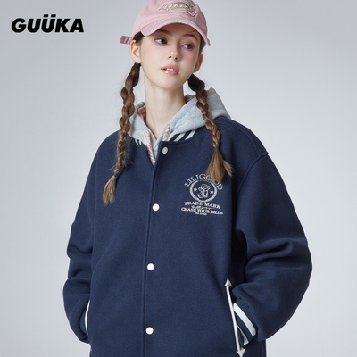 GUUKA老钱风毛呢棒球夹克春季