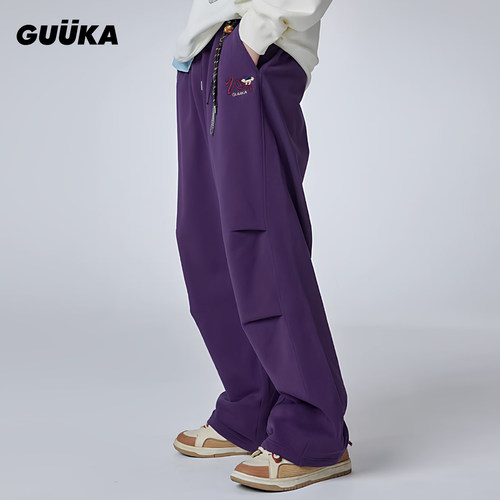 GUUKA小熊刺绣重磅纯棉卫裤男