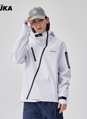 GUUKA TECH机能风浅灰色连帽风衣男秋山系户外防水冲锋衣外套宽松