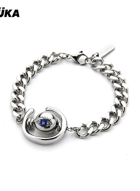 鹭卓同款手链GUUKA潮牌可转动眼球手链女款 情侣镶钻古巴链男手饰