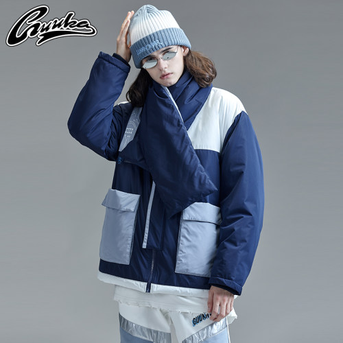 古由卡加厚工装大领口棉服男宽松
