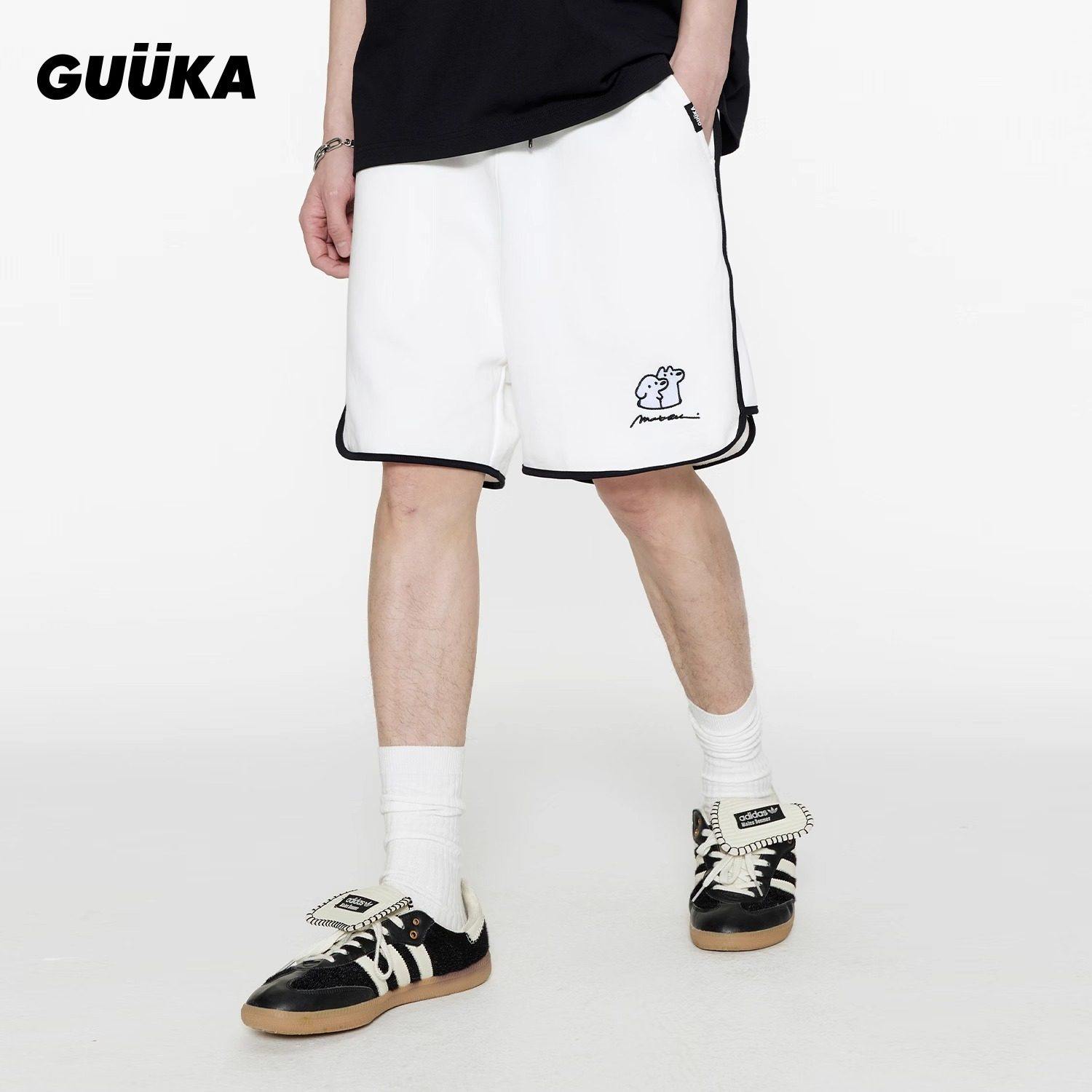 GUUKA夏季中裤重磅纯棉运动五分裤 matsui联名小狗刺绣白色短裤男,男装,短裤,淘宝优惠券,粉丝福利购,淘宝优惠卷