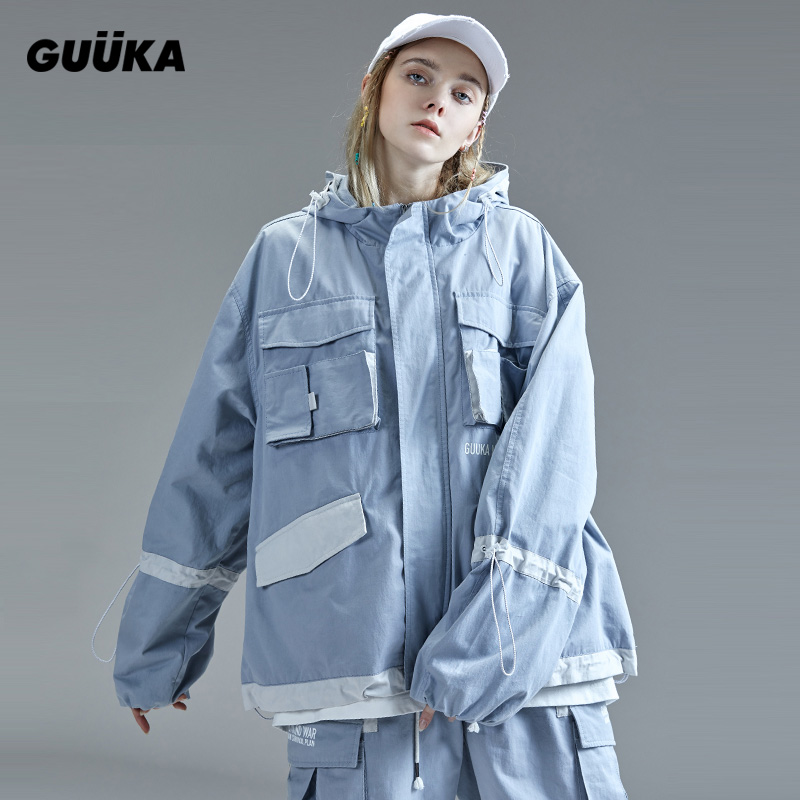 Guuka潮牌王一博王晨艺明星同款外套多口袋拼接开衫风衣纯棉夹克