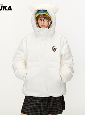 圣代同款GUUKA情侣羽绒服白鸭绒 matsui联名白色小狗耳朵连帽外套