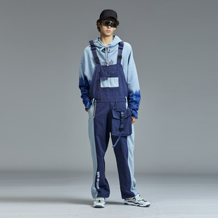 宝蓝嘻哈工装 宽松 背带裤 男秋季 GUUKA撞色拼接长裤 新款 吊带连体裤