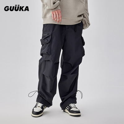 李沛恩同款GUUKA黑色廓形伞兵裤男秋季 山系风三防降落伞裤宽松