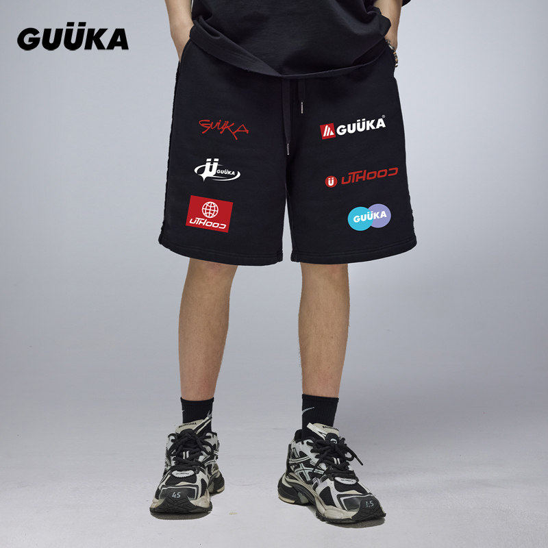 GUUKA荧光黄廓形短裤男重磅纯棉潮 青少年夏季休闲五分裤运动宽松,男装,短裤,淘宝优惠券,粉丝福利购,淘宝优惠卷