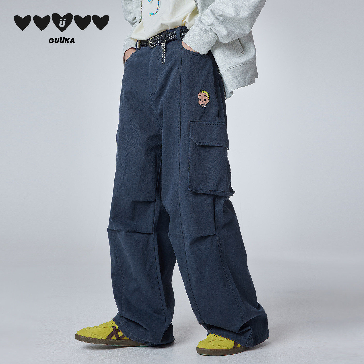 GUUKA收褶伞兵裤子字母刺绣堆堆裤 原田治联名杰克直筒工装裤男