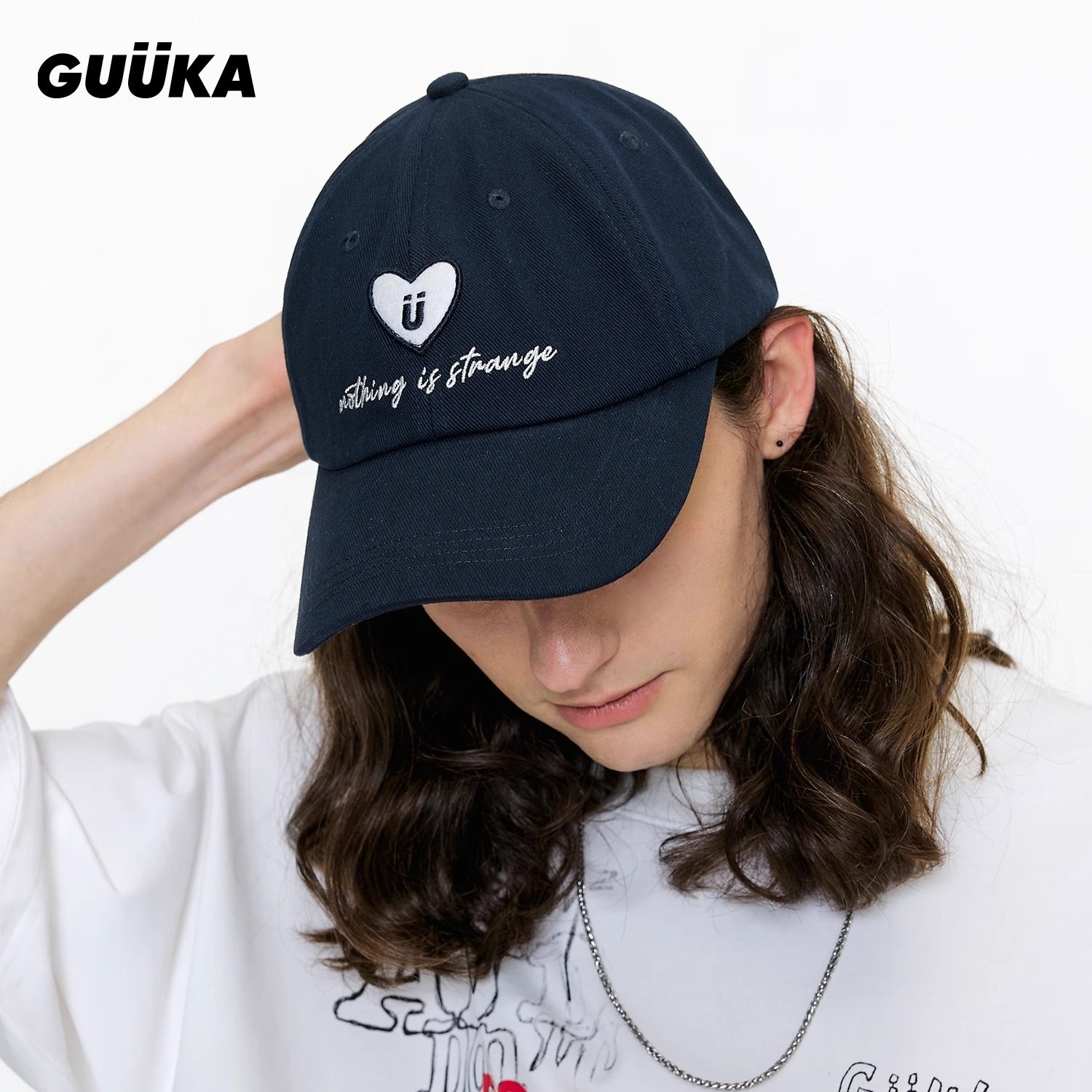 GUUKA遮阳宽檐爱心刺绣棒球帽图片
