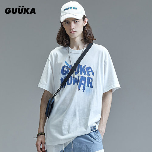 刘宇同款白色短袖T恤五分袖Guuka
