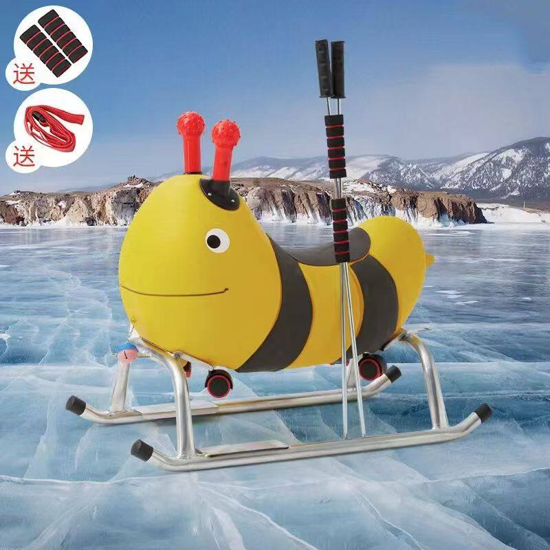 蜜蜂造型儿童滑冰车冰上骑行玩具黄色卡通滑冰器亲子娱乐滑冰车