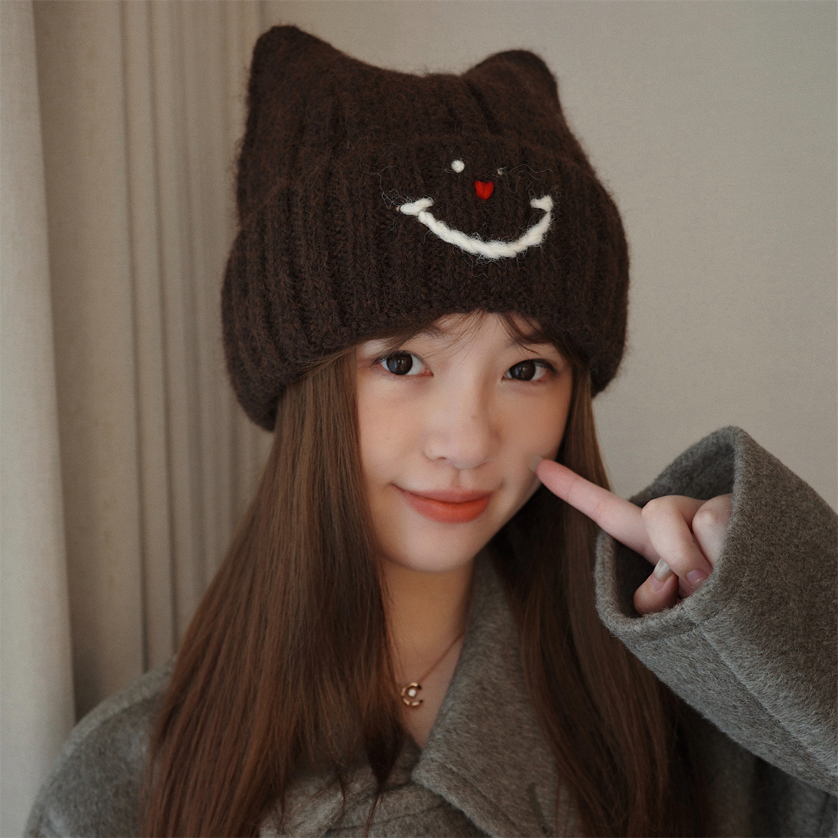 丁走走可爱百搭小猫耳朵针织帽子