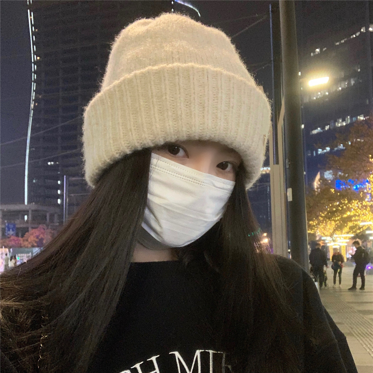 丁走走休闲显脸小毛线帽男女秋冬