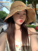 度假bi备夏季 防晒遮阳帽子透气不闷热沙滩海边大檐镂空编织草帽女