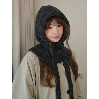 超韩系！加厚保暖连帽围巾一体