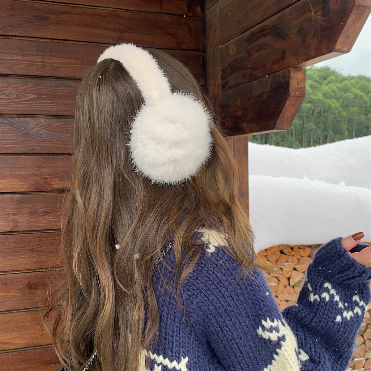 丁走走仿狐狸毛白色耳罩女冬季保暖护耳毛绒绒耳捂子防寒耳暖耳包