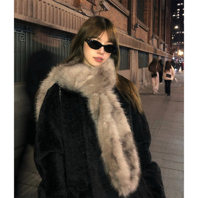 丁走走慵懒高级感时尚仿皮草围巾