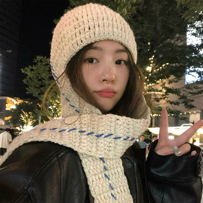 帽子围巾一体设计师款手工连帽