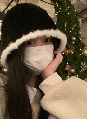 丁走走韩版素颜遮脸毛绒绒渔夫帽子女秋冬保暖盆帽显脸小水桶帽潮