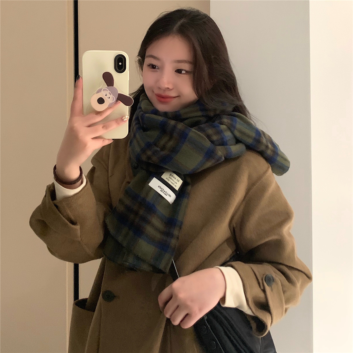 丁走走复古绿色格子围巾女冬季韩版百搭加厚学生披肩保暖针织围脖