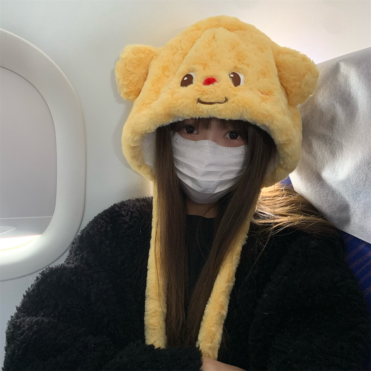 超可爱！毛绒黄油小熊加厚雷锋帽