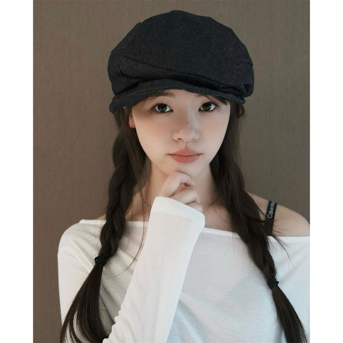 丁走走日系小众褶皱牛仔画家帽子女秋季显脸小百搭复古贝雷报童帽