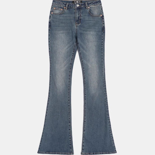 韩国badblood美式复古修身气质微喇牛仔长裤辣妹休闲低腰喇叭裤女