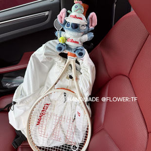 新款正版史迪仔网球包包挂件拍柄啪啪圈网球元素毛绒公仔挂饰偶