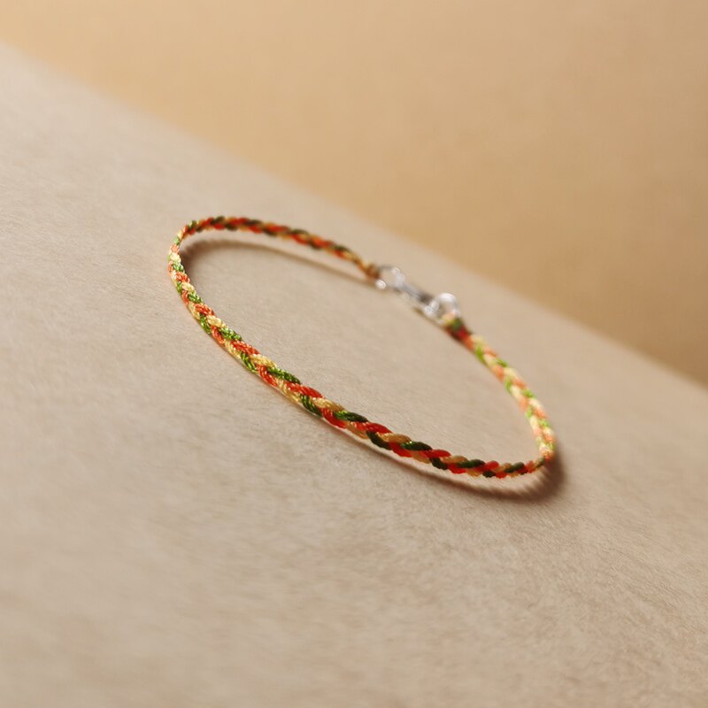 定制手编气质款极细2mm三股麻花辫手链脚绳925银扣多色可选简约