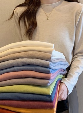 miu系秋款韩版百搭宽松纯色6羊毛基础内搭打底长袖针织衫上衣女