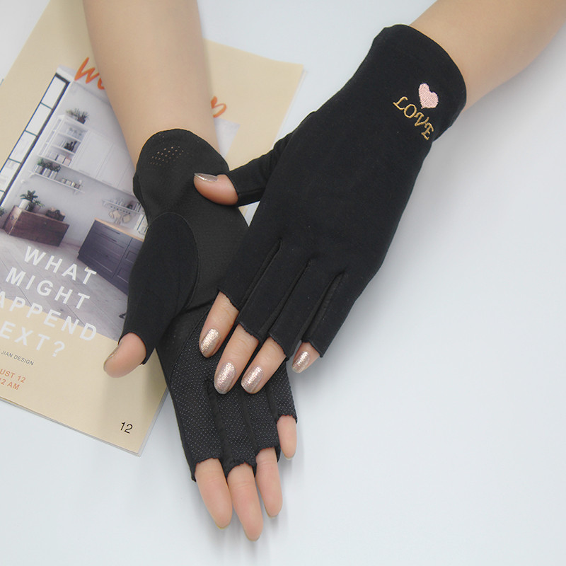 半指防晒手套棉女夏薄款防紫外线照灯美甲防烤黑采茶开车防滑透气